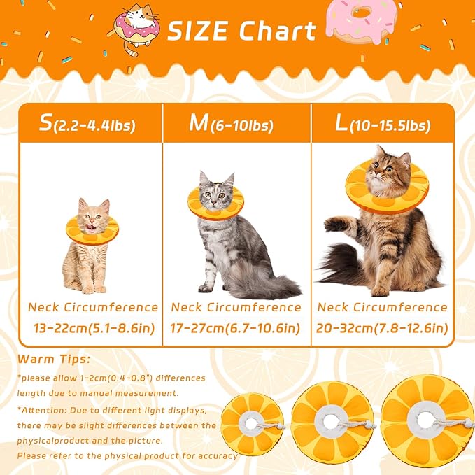 Cat Cone Collar Soft, Cat Recovery Collar for Wound Healing Cute Donut Elizabethan Cone for Kittens, Adjustable Cones for Cats to Stop Licking Neck Protective Cones After Spay(Orange, Small)