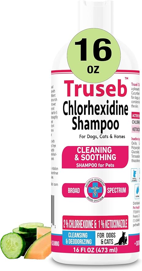 Truseb Topical Ketoconazole and Chlorhexidine Shampoo for Dogs, Cats, and Horses with Aloe - 16 oz (Ketoconazole & Chlorhexidine Shampoo, 16 oz)