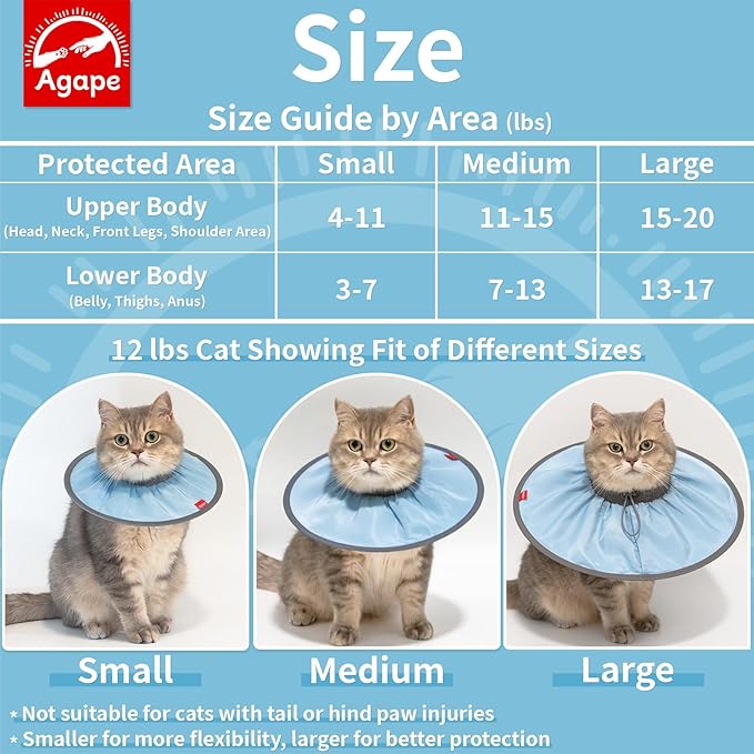 Agape Comfortable Cat Cone - Lightweight Soft Recovery Collar for Cats After Surgery - Protective E-Collar for Small, Medium, and Large Cats - Stops Licking & Scratching - Wound Care