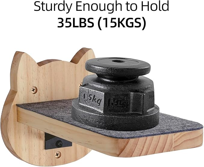 ESPETS Natural Solid Wood Cat Wall Floating Steps Set of 3 - Wall Mounted Wooden Cat Climbing Shelves and Perches, Kittty Stairs Ladder - Easy Install, Holds up 30lbs