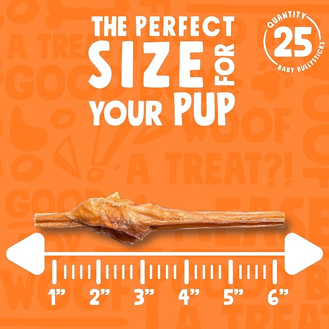Junior Bully Sticks for Small Dogs | All Natural, Single Ingredient Bully Sticks for Puppies to Medium Dogs (6 Inch - 25pk)