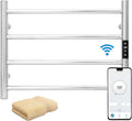 KEG Smart WiFi Towel Warmer Wall Mounted with Built-in Timer and Temperature Adjust Control, 4 Bars Electric Stainless Steel Heated Towel Racks for Bathroom Polish Chrome