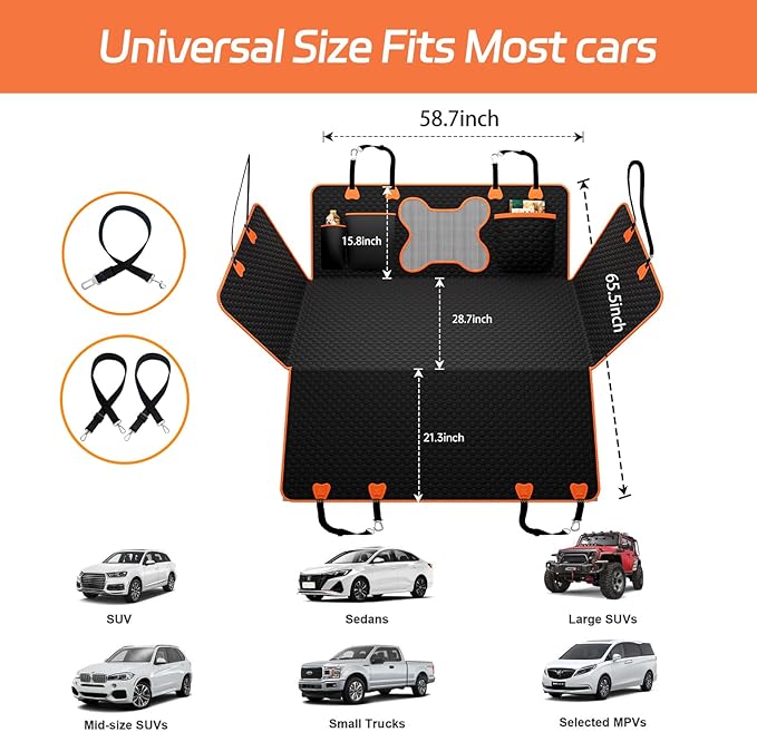 Hard Bottom Dog Car Seat Cover for Back Seat – Waterproof Nonslip Hammock Extender for Trucks & SUVs, Heavy Duty Pet Protector, Black Oxford Fabric