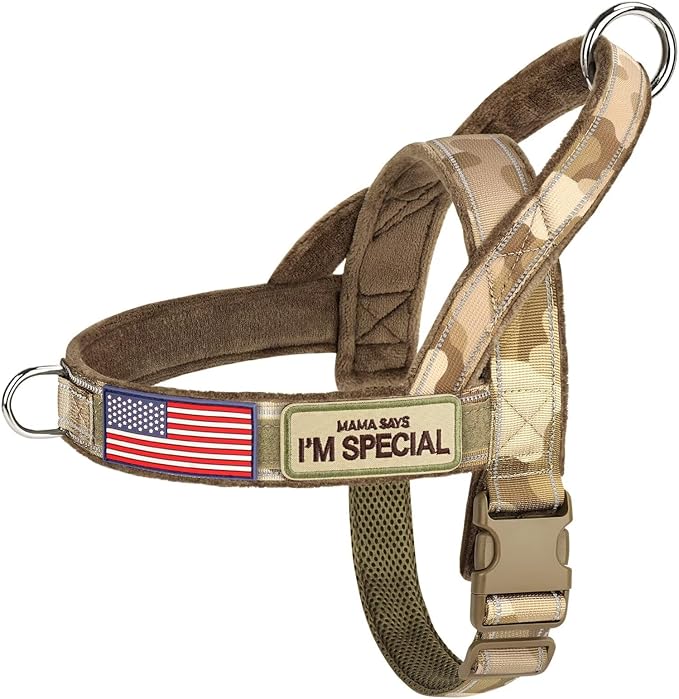 Forestpaw No Pull Dog Harness - Soft Flannel Padded Tactical Dog Vest Harness with Quick Release Buckle, Adjustable Reflective Pet Harness for Large Dogs Walking Training,Brown Camouflage L