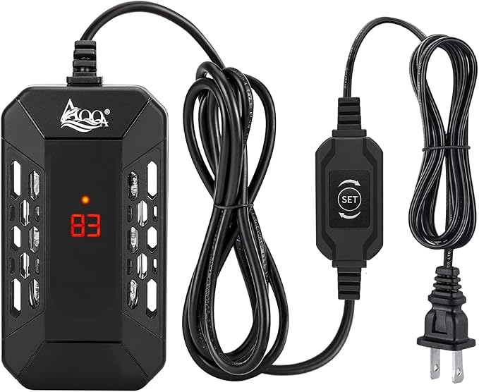 AQQA Aquarium Submersible Heater for Fish Tank,LED Temperature Display and Built-in Thermometer,External Controller Temperature Control Range 59℉-93℉,Safety Control Protects 50W