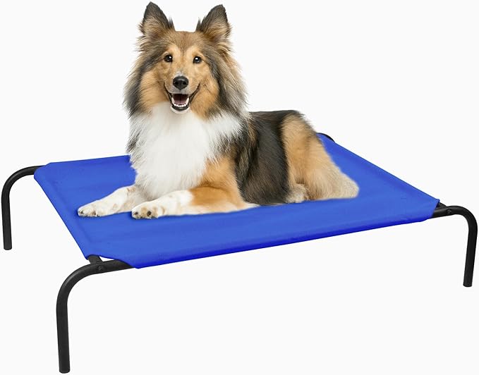 PHYEX Elevated Dog Bed for Medium Dogs, Dog Cot Bed with Sturdy Steel Frame for Indoor & Outdoor Use, Non Slip, Easy to Clean, 43.5 Inches, Blue