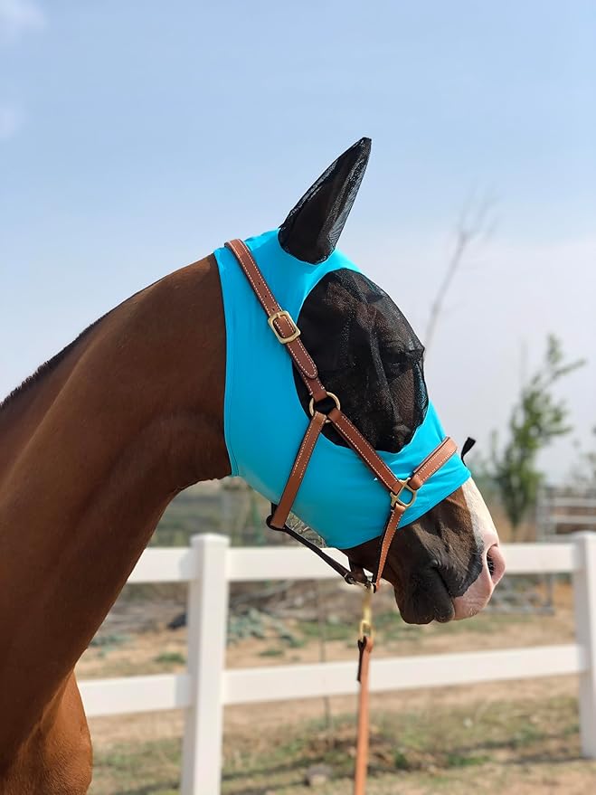 Horse Fly Mask Super Comfort Elasticity Horse Fly Mask with Ears We Only Make Products That Horses Like… (Pacific Blue, L)