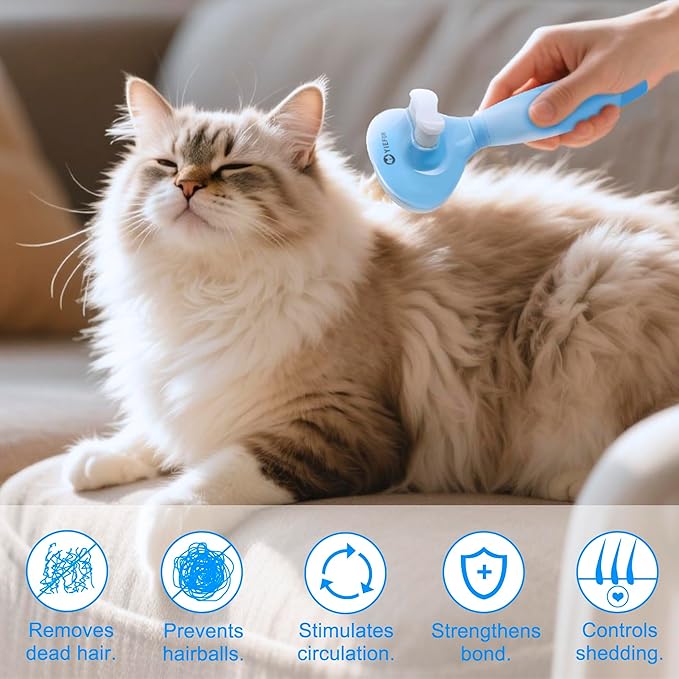 Cat Hair Brush,Cats Brushes for Shedding,Soft Silicone Self Cleaning Brush for Short and Long Haired Cats for Grooming and Shedding (Blue)