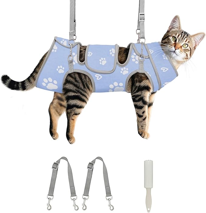 Cat Grooming Hammock, Self-Adherent Wrap for Cutting Nails, Anti-Escape Calming Grooming Bag for Medicine, Nail Clipping, Teeth Brushing, Ear Cleaning