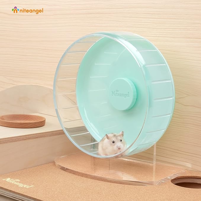 Niteangel Super-Silent Hamster Exercise Wheels: - Quiet Spinner Hamster Running Wheels with Adjustable Stand for Hamsters Gerbils Mice Or Other Small Animals (S, Mint Green)