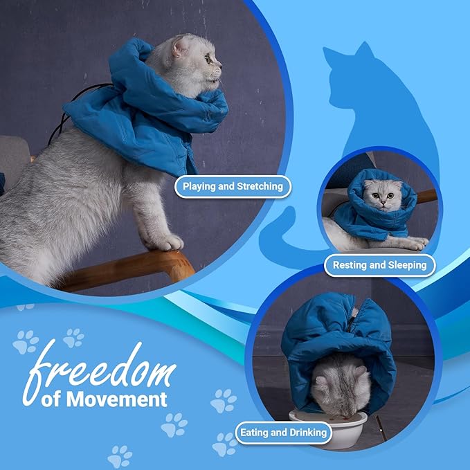 Cat Recovery Collar, Soft Adjustable Cone for Cats and Kittens, Lightweight Waterproof Elizabethan Collar for After-Surgery Care, Prevent Licking and Scratching, Neck Protector for Pets（Lake Blue,M）
