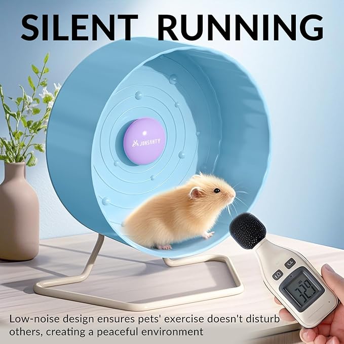 8.4" Silent Hamster Wheel, Non-Slip Track, Exercise, Release Stress, Relieve Anxiety, Adjustable Height Stand, for Syrian Dwarf Hamster, Gerbil, Mice, Other Small Medium Sized Pets, Blue