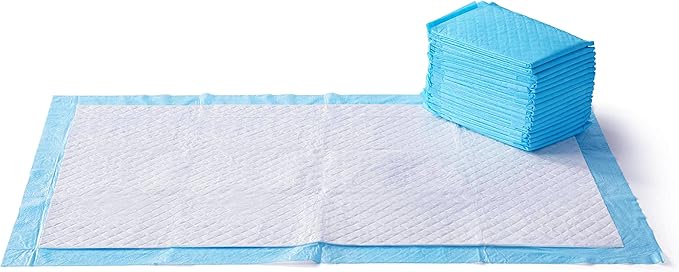 Amazon Basics Absorbent Dog and Puppy Pee Pads with 5-Layer Leak-Proof Design and Quick-Dry Surface for Potty Training, Heavy Duty Absorbency, Giant, 27.5 x 44 Inch - Pack of 30, Blue & White