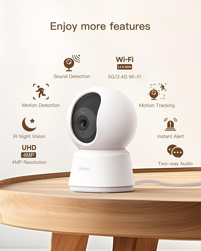ARENTI 5G Security Camera Indoor, 4MP Pet Camera with Speaker for Dog/Cat, Baby Monitor with Phone App, Dual-Band WiFi, Auto Tracking, Super Night Vision, 2-Way Talk, Cloud & SD Card Storage