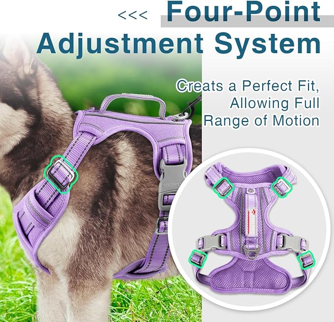 BARKBAY Dog Harness No Pull with ID Tag Pocket - Heavy Duty, Reflective, Easy Control for Large Dogs(Violet Purple,XL)
