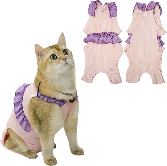 Cat Recovery Suit,Kitten Onesie After Surgery,E-Collar Alternative for Abdominal Wound and Skin Diseases,Soft Breathable Bodysuit After Spay（Pink-XL）