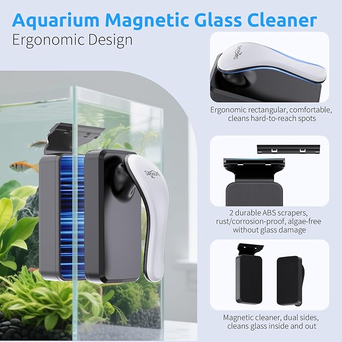 Magnetic Aquarium Glass Cleaner，Algae Scraper for Aquarium Fish Tank， Fish Tank Algae Clean Brush Dual-Sided Side Floating Aquarium Magnetic Brush (L)