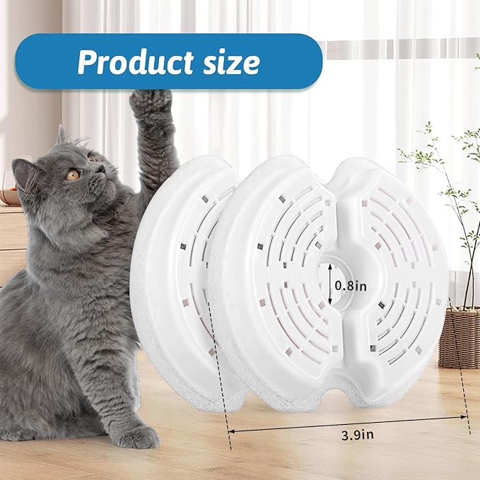 Cat Water Fountain Filters for 84oz/2.5L Stainless Steel Pet Fountain and 67oz/2.0L Plastic Cat Drinking Fountain, 4 Pack Pet Replacement Filters Set