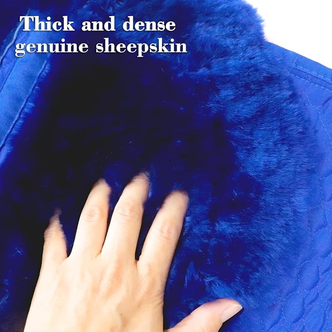Woolous Dressage Saddle Pad, English Saddle Pad with Sheepskin Trim, Lambskin Wool Fleece Lining, Square Saddle Pad for Equestrian Riding, Comfortable & Shock Absorbing