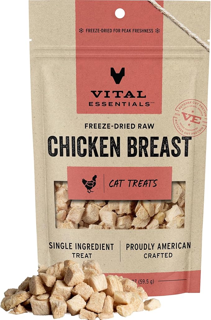 Vital Essentials Chicken Breast Cat Treats, 2.1 oz | Freeze-Dried Raw | Single Ingredient | Grain Free, Gluten Free, Filler Free