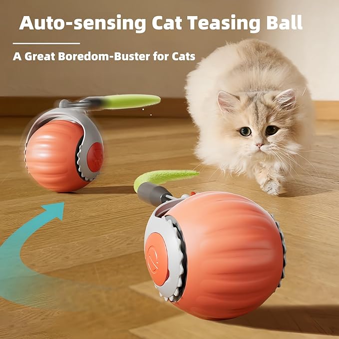 Upgraded ‘Racing Tail 5.0 ’Indoor Cat Interactive Toy: Sensor Cat Teasing Ball, Pet Electronic Chasing and Exercise Toy, Specially Designed for Bored Cats, Two Modes & One-Click Switching (2 pcs)