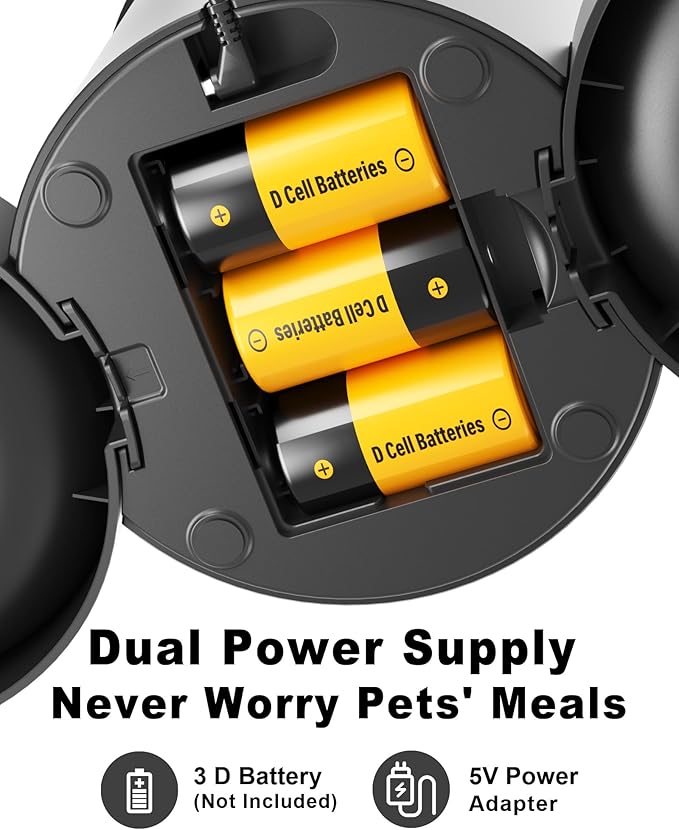 Automatic Dual Cats Feeder for 2 Cats,6 Meals/Day,12 Portions/Meal,Dual Power Auto Pet Feeder Dry Food Dispenser,Flexible Schedule Timer 10S Voice Record (Black, ABS Dual Bowls)