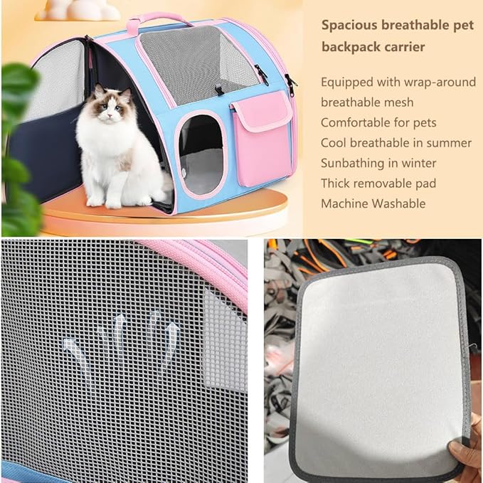 Cat Dog Carrier Backpacks,Pet Backpack Carrier, Bubble Backpack Pet Carriers with Breathable Mesh for Cats Small Dogs Puppies Animals for Travel, Hiking, Camping or Outdoor Use (Pink)