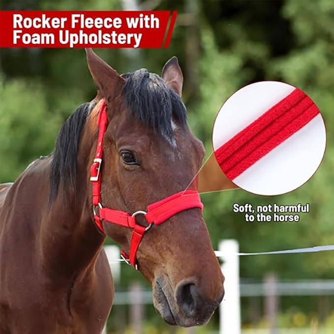 Horse Halter with Wool Lining, Adjustable Halter for Horses Satin Hardware to Prevent Friction, Breakaway Halters for Horses,Perfect for Traction and Performance