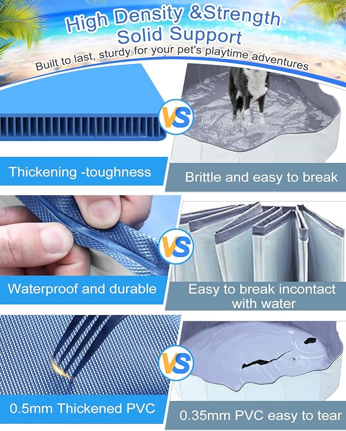 Dog Pool for Large Dogs, Foldable Plastic Pool for Dogs Slip-Resistant (XL - 71'' x 12'')