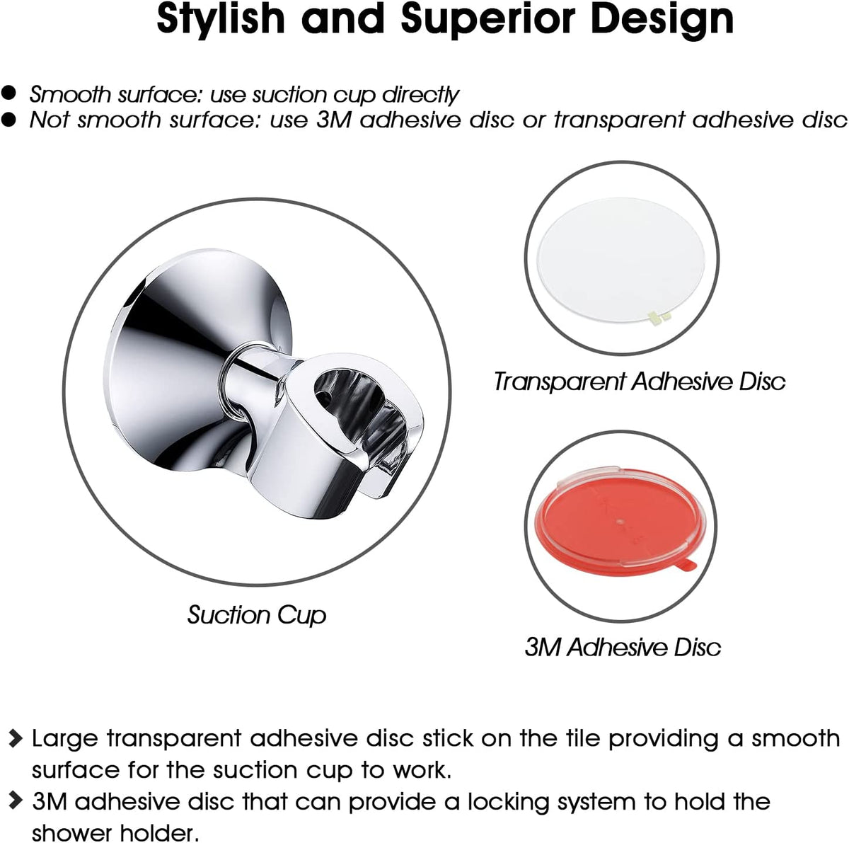 Handheld Shower Head Holder with Dual Angle Positions, Wall Suction Bracket