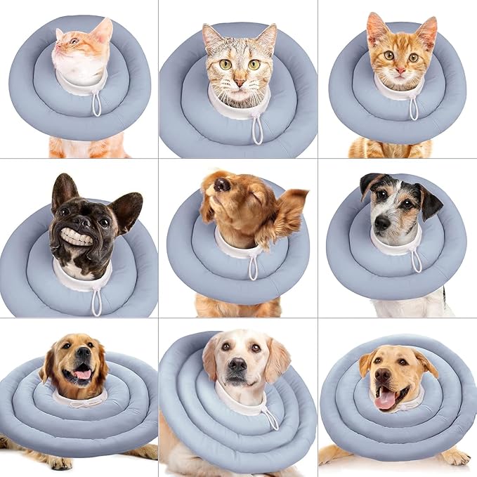 IDOMIK Dog Recovery Collar, Waterproof Soft Dog Cone After Surgery, Comfy Protective Elizabethan Collar Alternative for Dogs Cats, Adjustable Pet Neck Donut Cone Anti-Licking Biting Wounds,Blue,XL