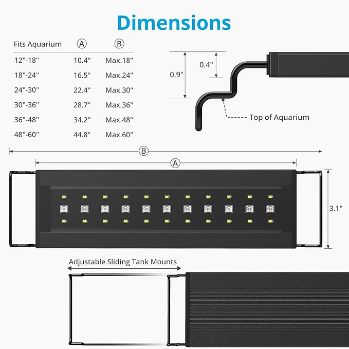 NICREW C10 24/7 LED Aquarium Light for Plants, 18-24 Inches, Full Spectrum Fish Tank Light with Timer, Brightness Adjustable
