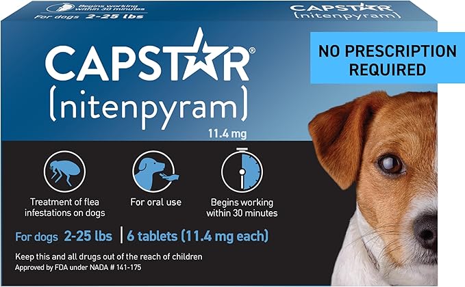 Capstar(nitenpyram) for Dogs Fast-Acting Oral Flea Treatment for Dogs 2-25 lbs, Vet-Recommended Medication Tablets Start Killing in 30 Minutes, 6 Doses