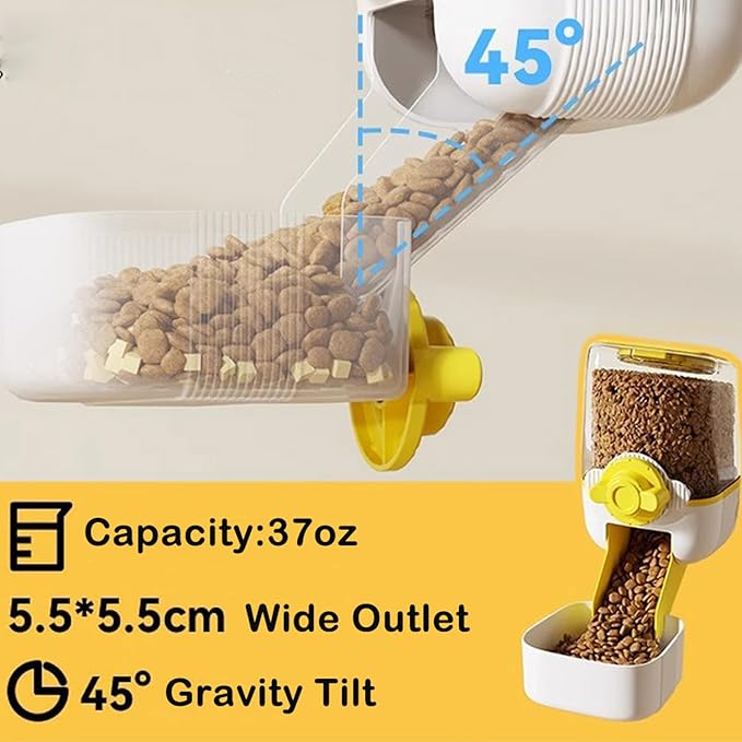 Pet Hanging Automatic Feeders Drinking Bowls，Gravity Rabbit Feeder and Water Set，Cage Cat Food Bowl Feeding Station for Puppy Kitten Chinchilla Hedgehog Guinea Pig Ferret (Yellow-Water)