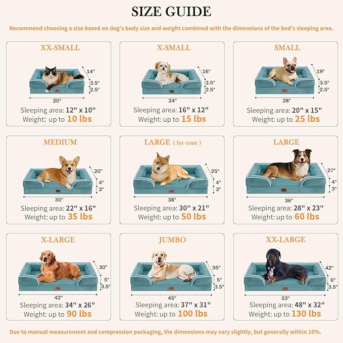 Comfort Expression Small Dog Beds Waterproof Orthopedic Foam Dog Sofa Beds for Small Dogs Comfy Pet Bed with Washable Removable Cover & Non-Slip Bottom(X-Small,Washed Blue)