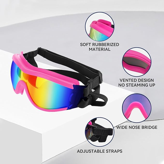 Dog Goggles Dog Sunglasses for Medium to Large Breed Anti-UV Eye Protection with Adjustable Straps- Pink