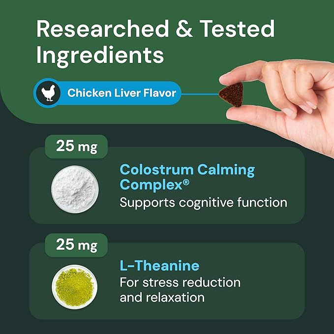 VETRISCIENCE Veterinary Strength Calm & Confident Chews - Stress Supplement for Pets - Supports Brain Function for Cats & Dogs - with L-Theanine, Thiamine & More - 60 Count