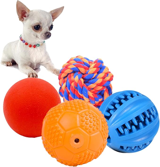 Puppy Balls - Pack with Different Functions & Teething Toys for Small Dogs, Squeaky Dog Balls, Rubber Chew Toys for Enrichment