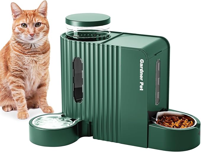 Gardner Pet Automatic Gravity Cat Food Feeder and Water Dispenser Stainless Steel Two-in-One Set Large Capacity Dispenser for Pets Dogs, Puppies, Kittens