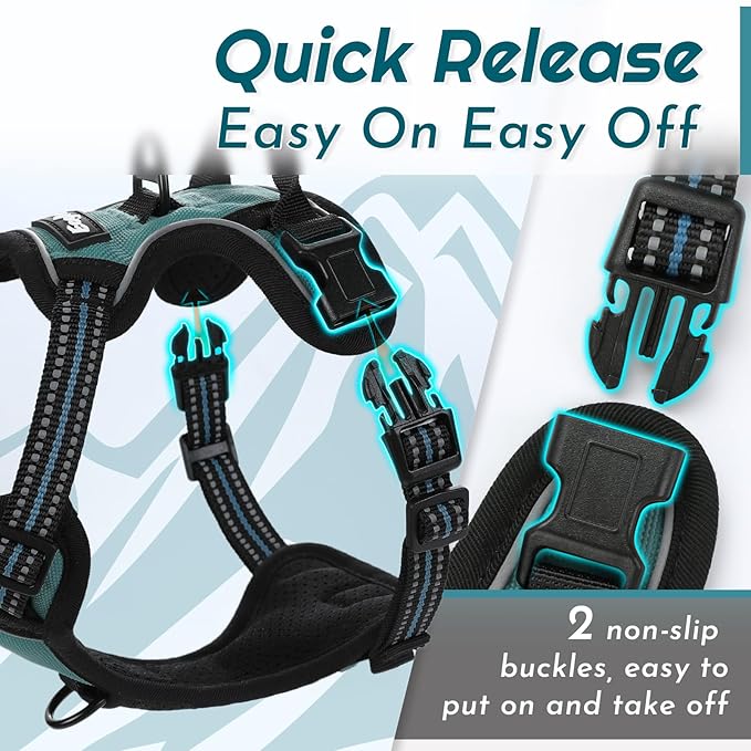 Eagloo Small Dog Harness No Pull, Service Vest with Reflective Strips and Control Handle, Adjustable and Comfortable for Walking, No Choke Pet Harness with 2 Metal Rings, Dark Green, XS