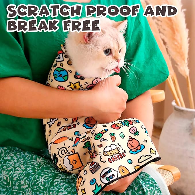 Cat Grooming Wrap, Self-Adherent Soft Cat Blanket to Wrap, Nail Clipping, Anti-Bite, Anti-Scratch, Anti-Escape Calming Wrap (Space, 6-10 lbs)