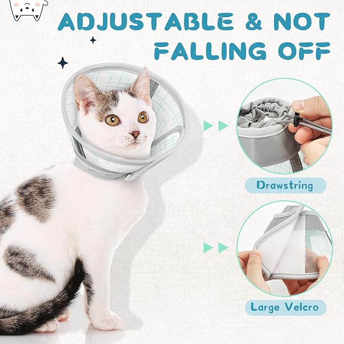 Supet Cat Cone Collar Soft to Stop Licking Scratching, Breathable Comfortable Mesh Recovery Cone for Cats After Surgery Neuter, Lightweight E Cone Collar Alternative (S)