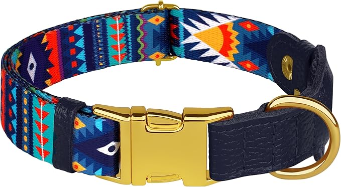 AirTag Dog Collar for Small Medium Large Breed - Adjustable Cute Pattern Dog Collar with Airtag Holder - Soft Leather Tracker GPS Apple Air Tag Pet Collars (X-Small, 9"-12" Neck Fit, Navajo)