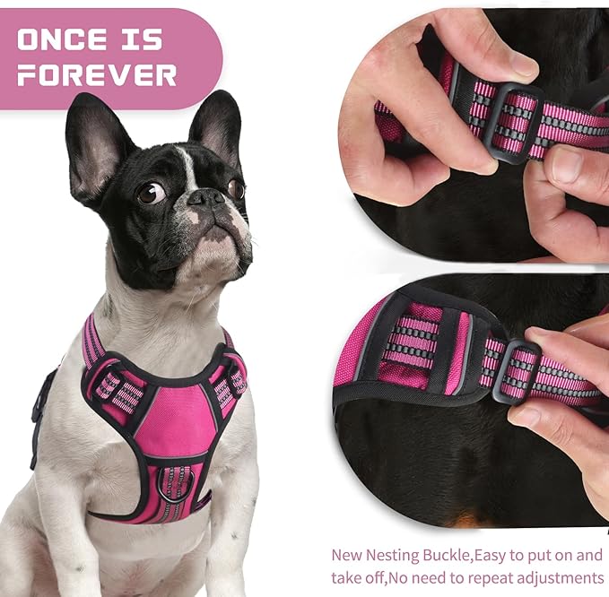 BUMBIN Dog Harness for Large Dogs, No Pull Adjustable No Choke Pet Vest with Dog Leash Fit Smart Reflective Pet Walking Harness for Training Easy Control Soft Handle Rose Red S