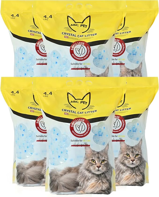 Cat Litter Crystals No Clumping Odor Control Kitty Litter Non-Clumping No scooping Low Dust, Low Tracking, Dehydrates Waste - 25.8 lbs (6 x 4.3 lb Packs)