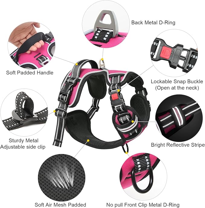 Timos No Pull Dog Harness, No Choke Front Lead Dog Reflective Harness, Adjustable Soft Padded Pet Vest with Easy Control Handle for Small Medium Large Dogs, S