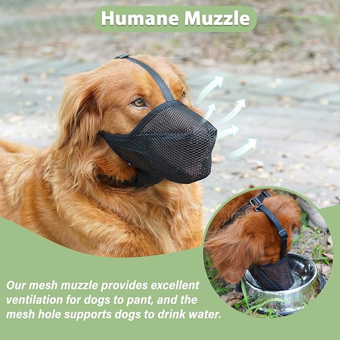 Mayerzon Dog Muzzle, Patented Soft Mesh Muzzle for Small Medium Large Dogs for Scavenging Biting Licking and Chewing, Allows to Pant and Drink (XL, Black)