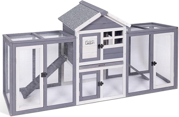 GEGURI Wooden Rabbit Hutch, Indoor Outdoor Chicken Coop Bunny Cage with Waterproof Roof