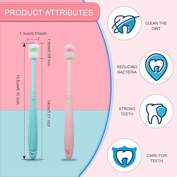 BLMHTWO 2 Pieces Cat Toothbrush, Dog Toothbrush 360-Degree Dog Toothbrushs Small with Independent Transparent Packaging Box and PP Handle Silicone Toothbrushs for Small Dogs (Green and Pink)