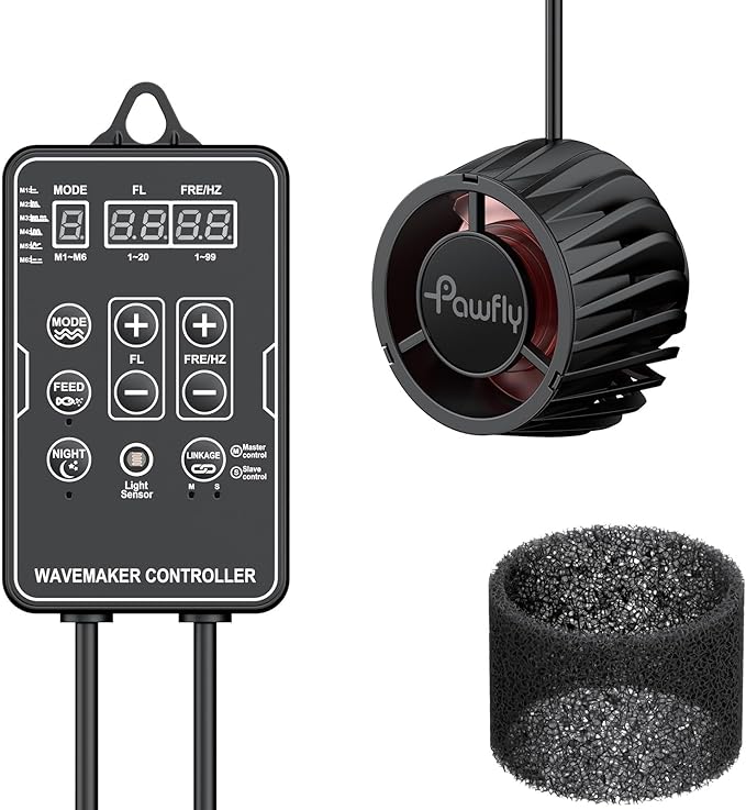 Pawfly 2100 GPH Wave Maker for Aquarium, DC 24V 10W Aquarium Powerhead with LED Controller, Quiet Submersible Wavemaker, Water Circulation Pump for 30-300 Gallon Freshwater Saltwater Tank